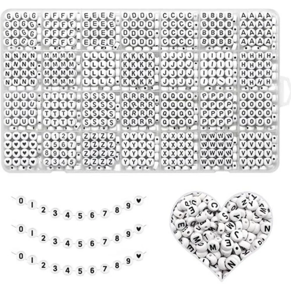 Alphabet Beads A-Z 1300+Pcs Letter Beads, Acrylic 4x7mm Round Letter Beads